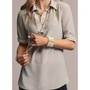 CAbi West End Style Silk Popover Blouse in Dove Size M 3424